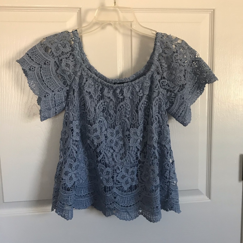 Blue off the shoulder lace top